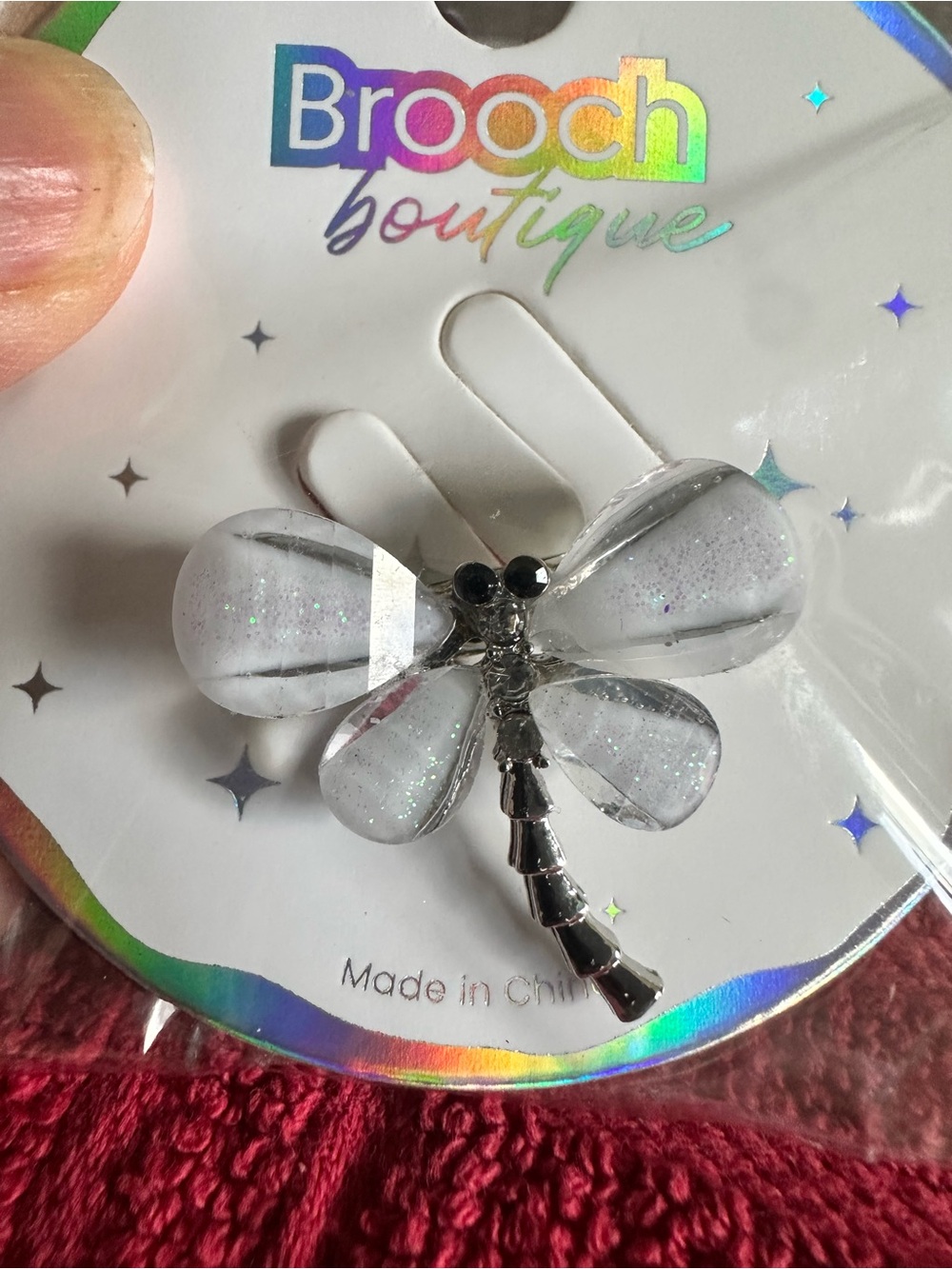 Clear Glitter Dragonfly Brooch